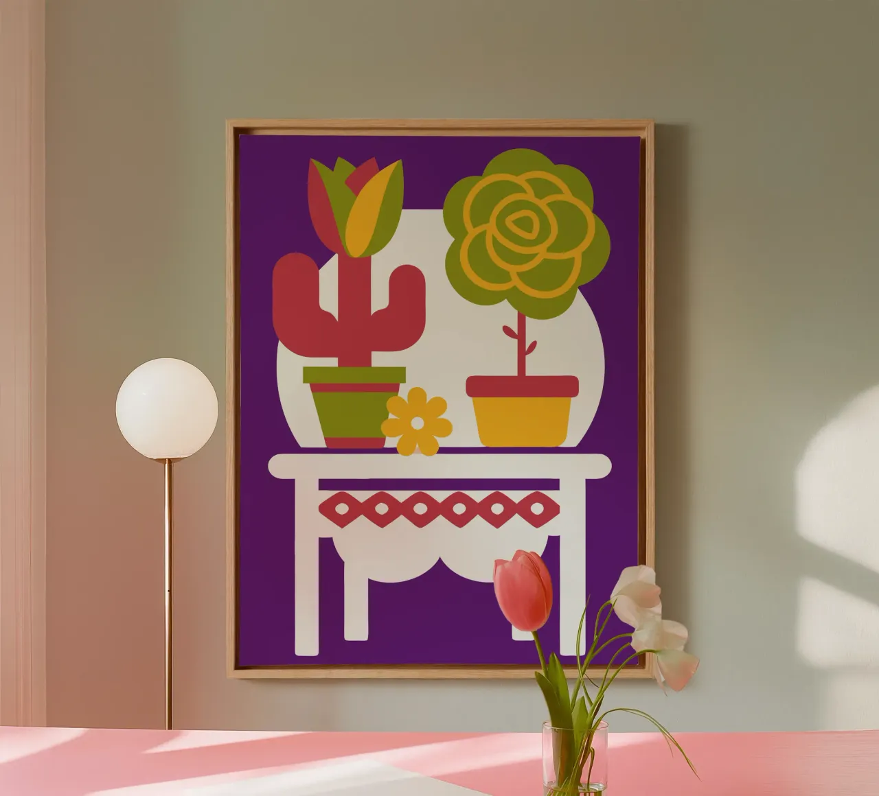 Cactussen en rozen canvas met Baklijst van FLOWER PLACE SHOP