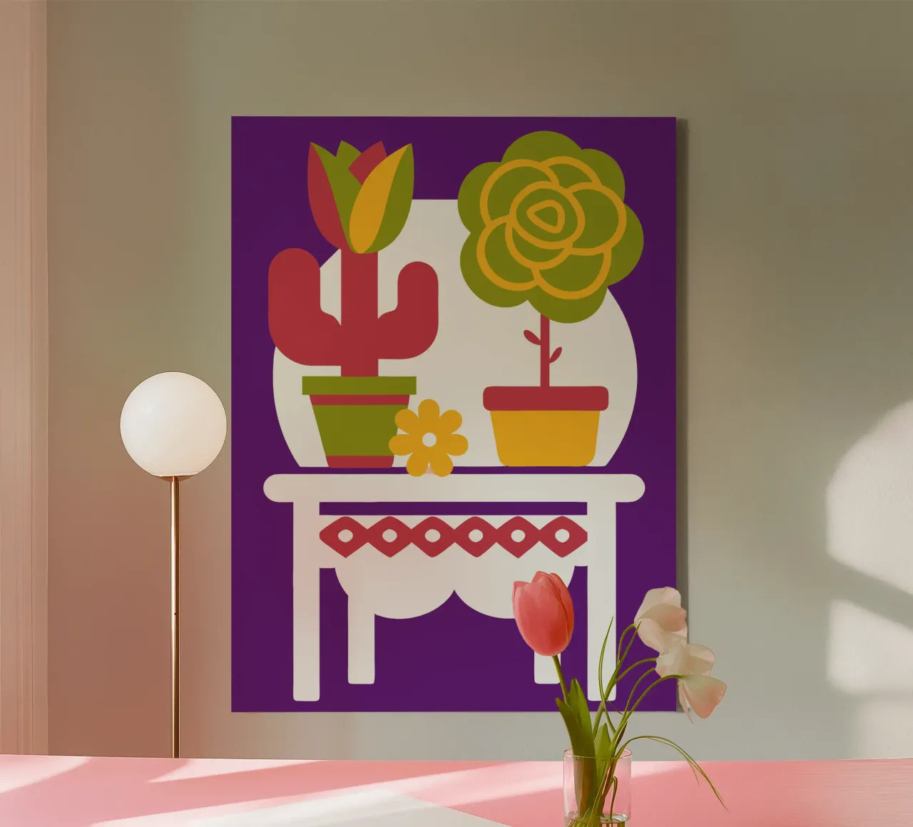 Cactussen en rozen canvas met Baklijst van FLOWER PLACE SHOP
