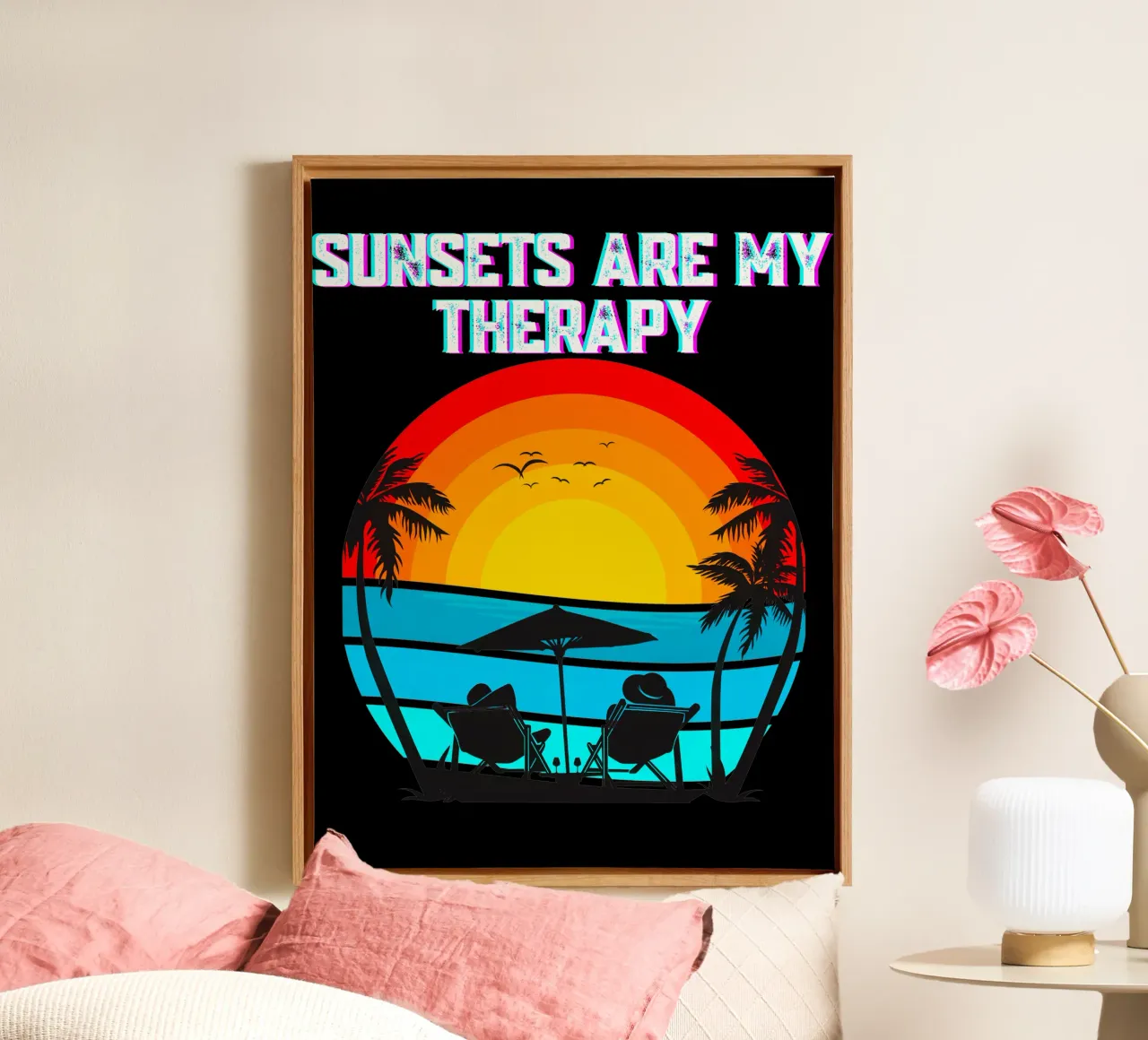 Sunsets Are My Therapy Healing in Every Hue Finding Peace canvas with Floater frame by Lionandlamb
