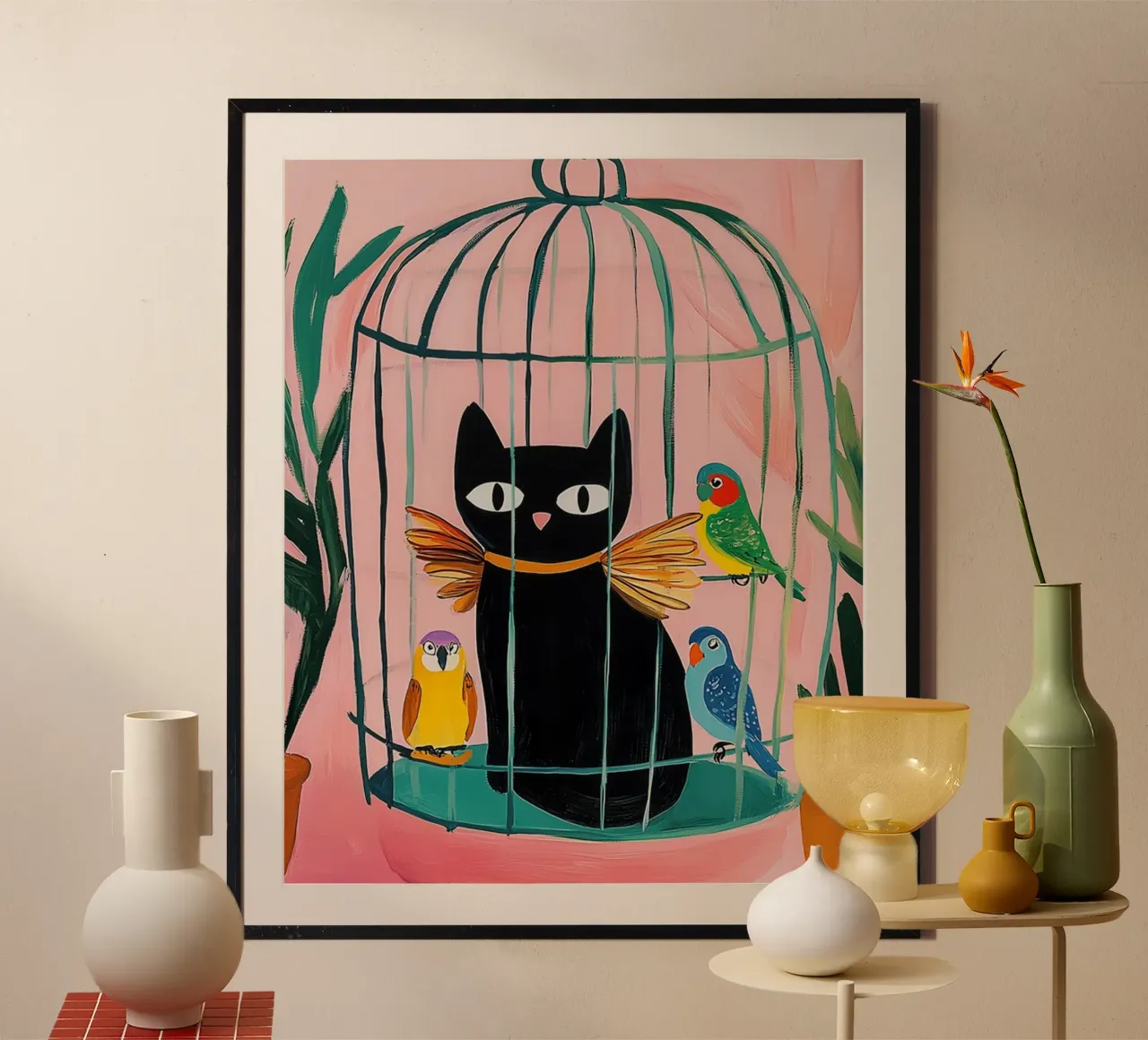 Matisse Budgies con gatto carta hahnemühle da animals_studio