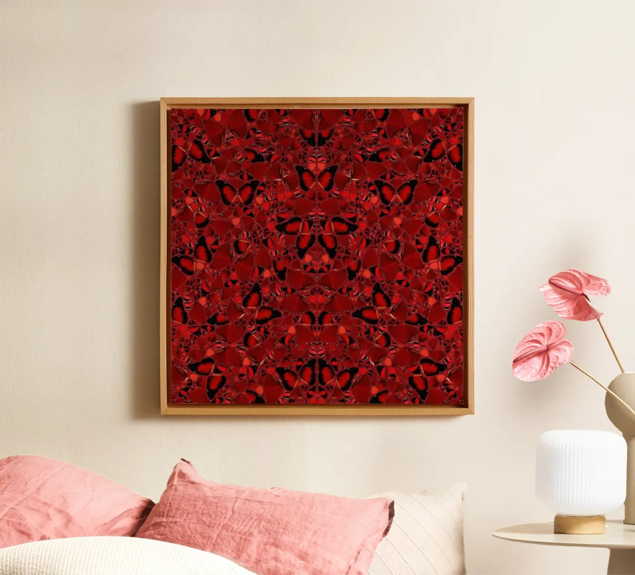 Damien Hirst Red Butterflies canvas with Floater frame by Romeyoprints