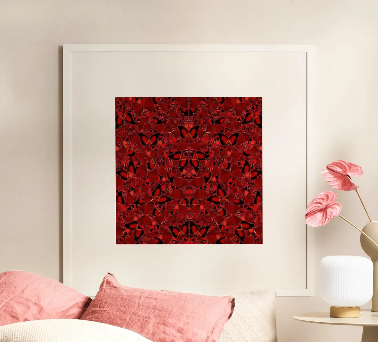 Damien Hirst Farfalle rosse poster con telaio in plastica da Romeyoprints