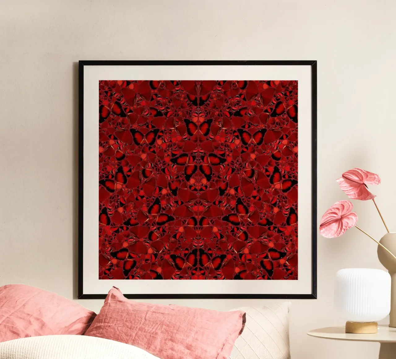 Damien Hirst Farfalle rosse poster con telaio in plastica da Romeyoprints