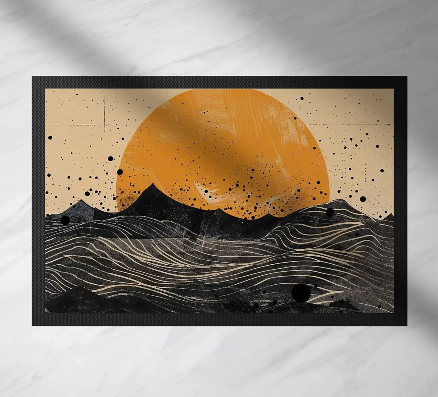 sun horizon waves dots textures lines abstract elements doormat by minerva santiago