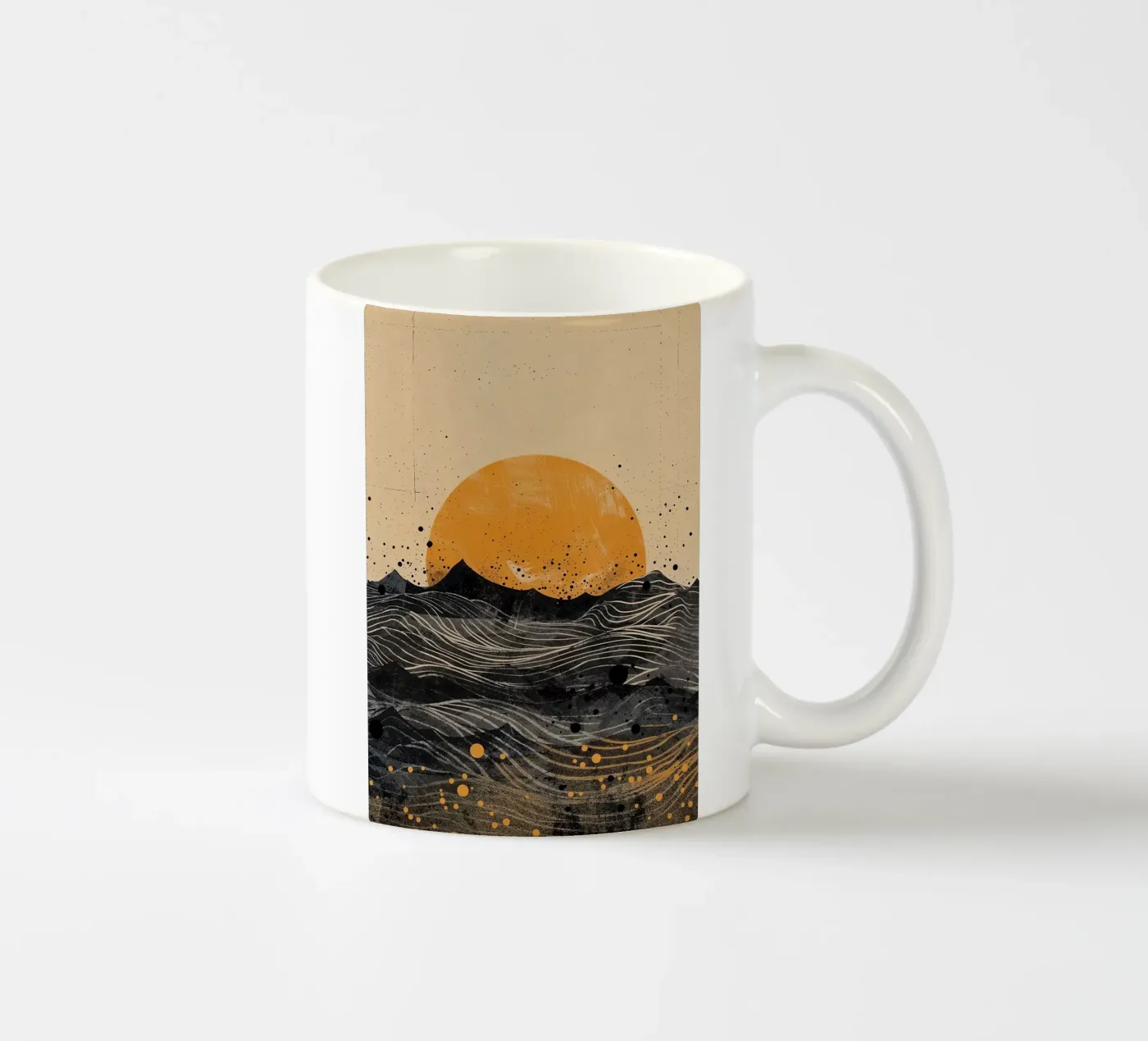 sun horizon waves dots textures lines abstract elements ceramic mug by minerva santiago