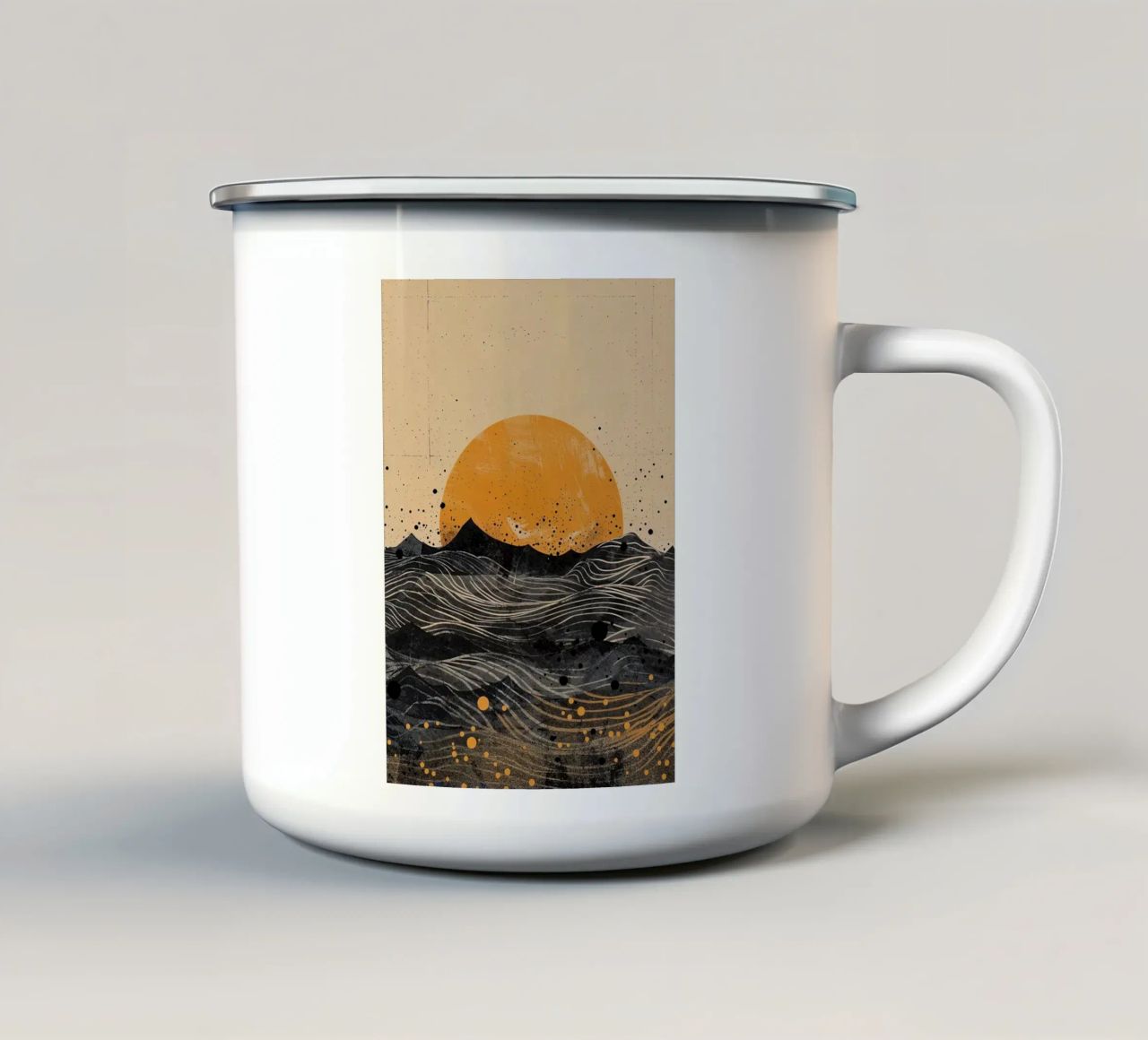 sun horizon waves dots textures lines abstract elements enamel mug by minerva santiago
