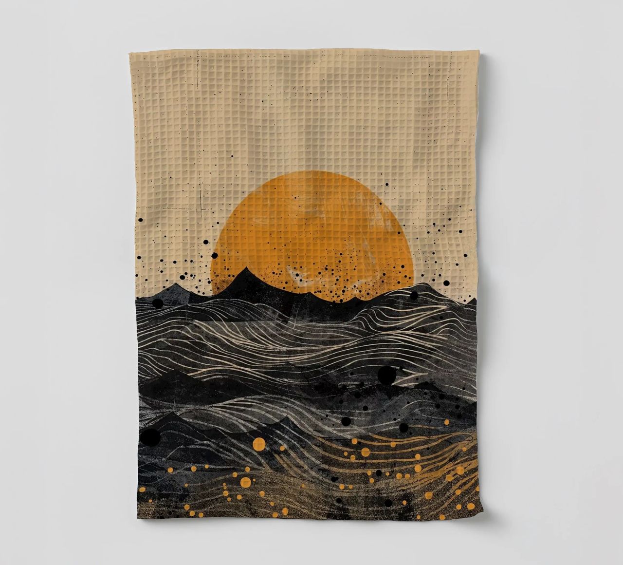 sun horizon waves dots textures lines abstract elements tea towel by minerva santiago