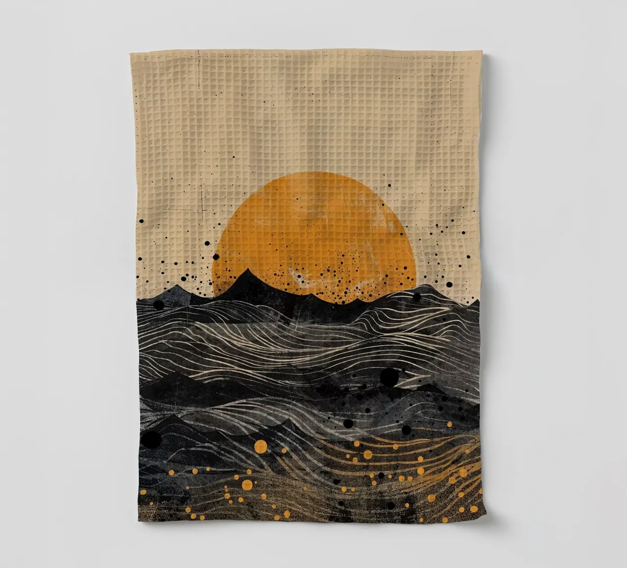soleil horizon vagues points textures lignes éléments abstraits torchon de minerva santiago