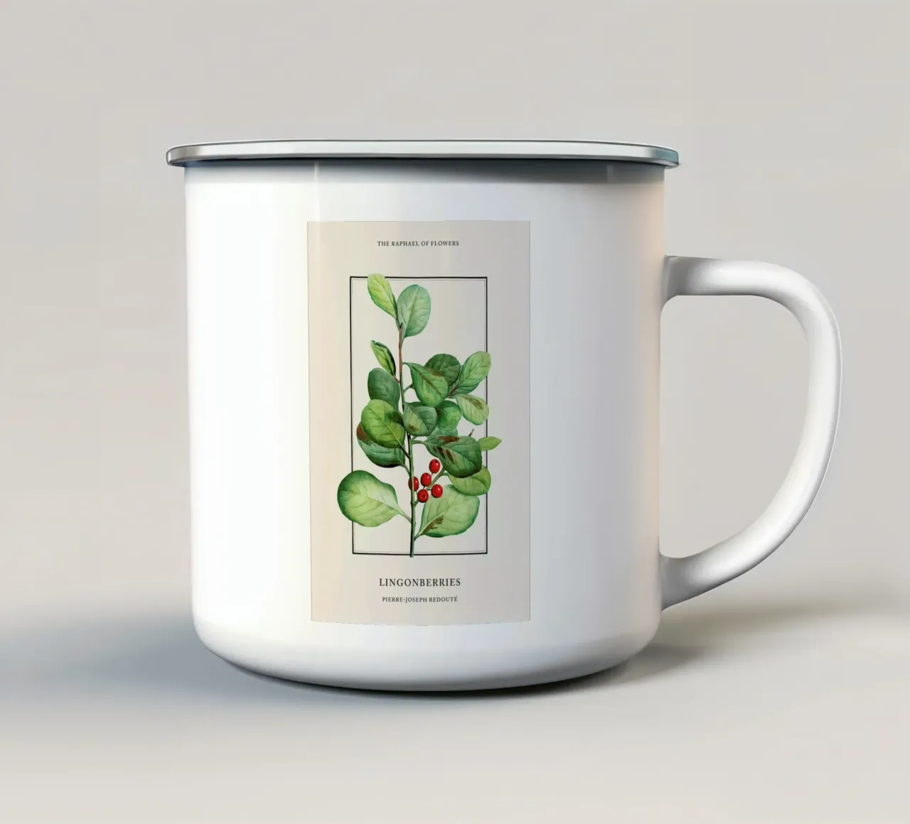 Pierre-Joseph Redouté - Lingonberries tazza in smalto da Vintage by JUNIQE