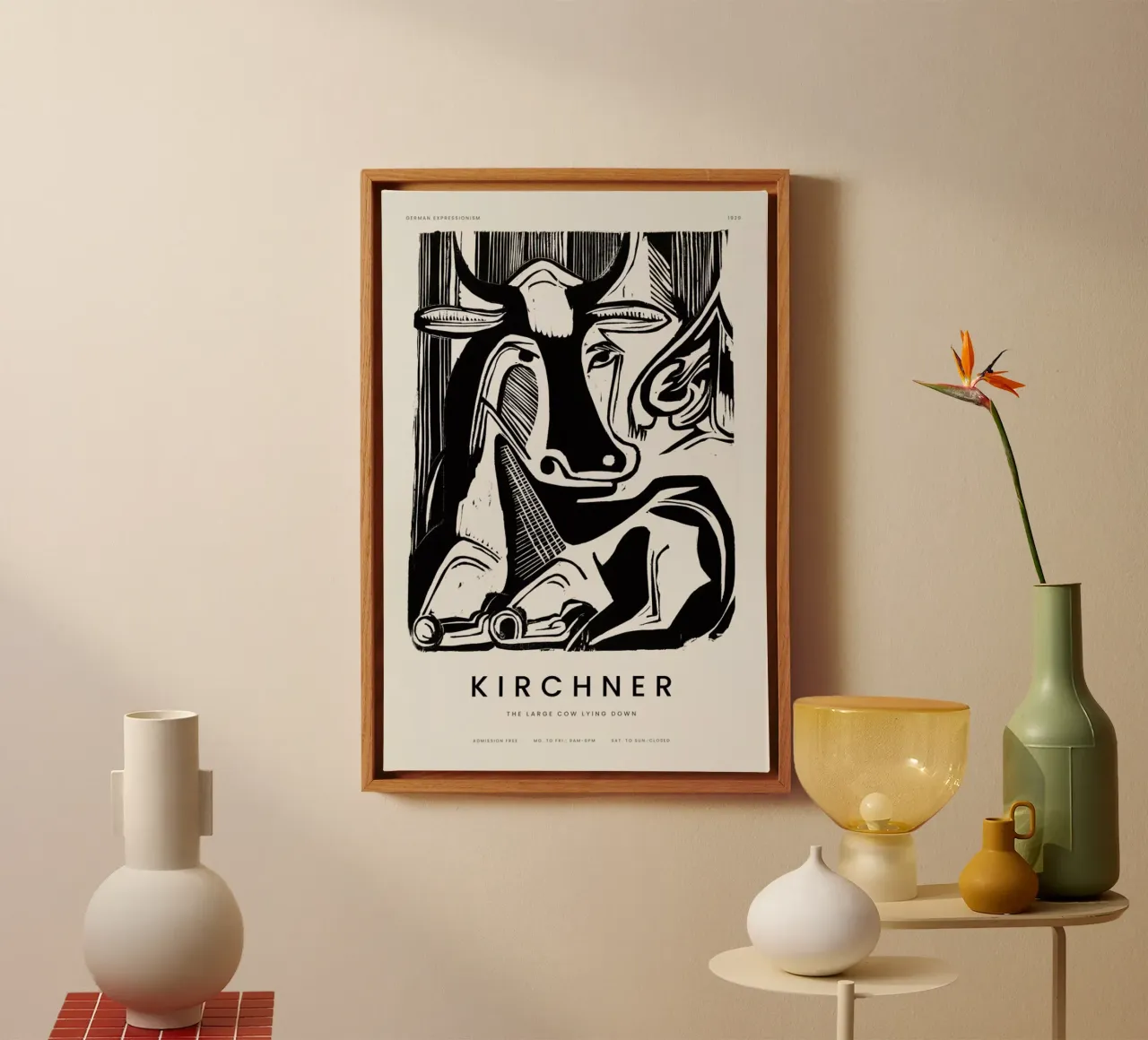 Kirchner - The Large Cow Lying Down tela con Cornice a cassetta da Vintage by JUNIQE