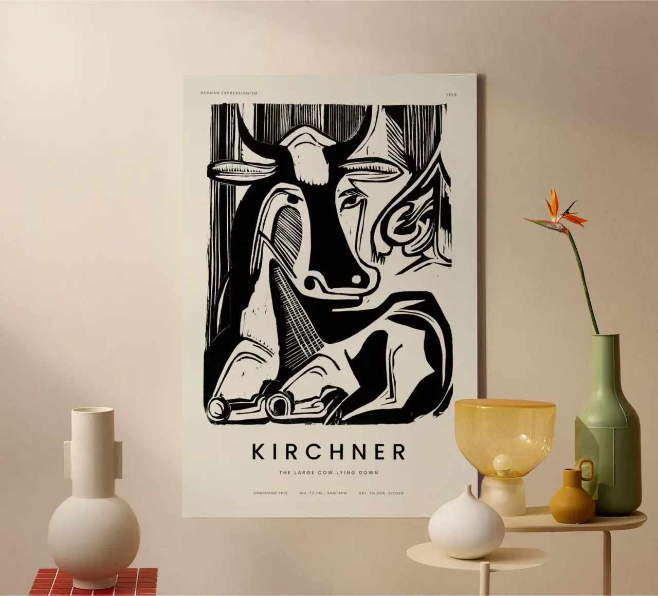 Kirchner - The Large Cow Lying Down tela con Cornice a cassetta da Vintage by JUNIQE
