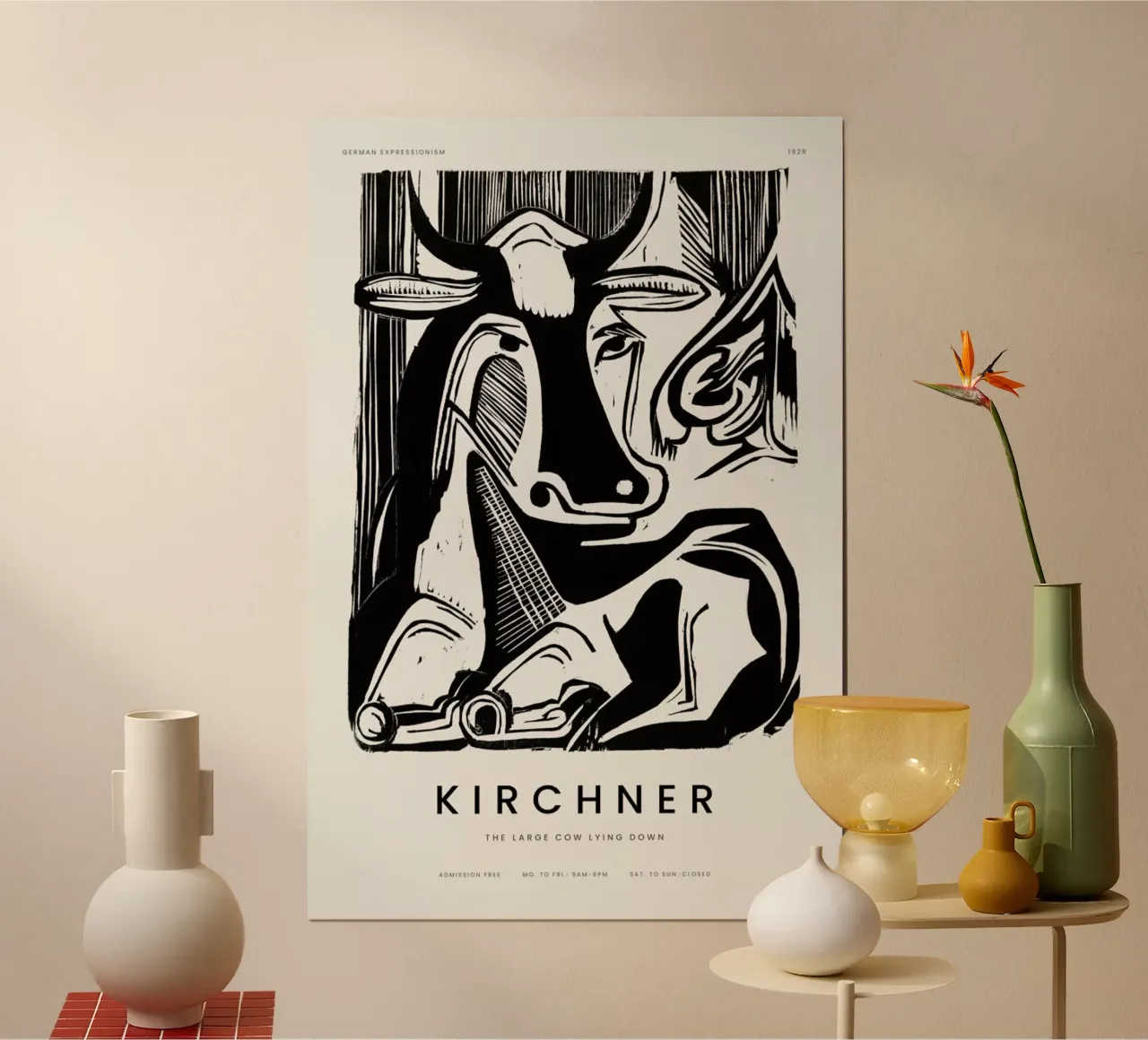Kirchner - The Large Cow Lying Down poster con telaio in legno da Vintage by JUNIQE