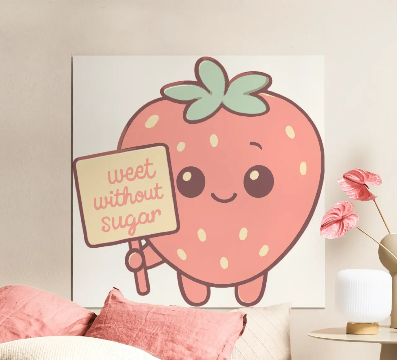 Dolce senza zucchero Kawaii Strawberry - Frutta sana e carina poster con telaio in alluminio da artdesign1985