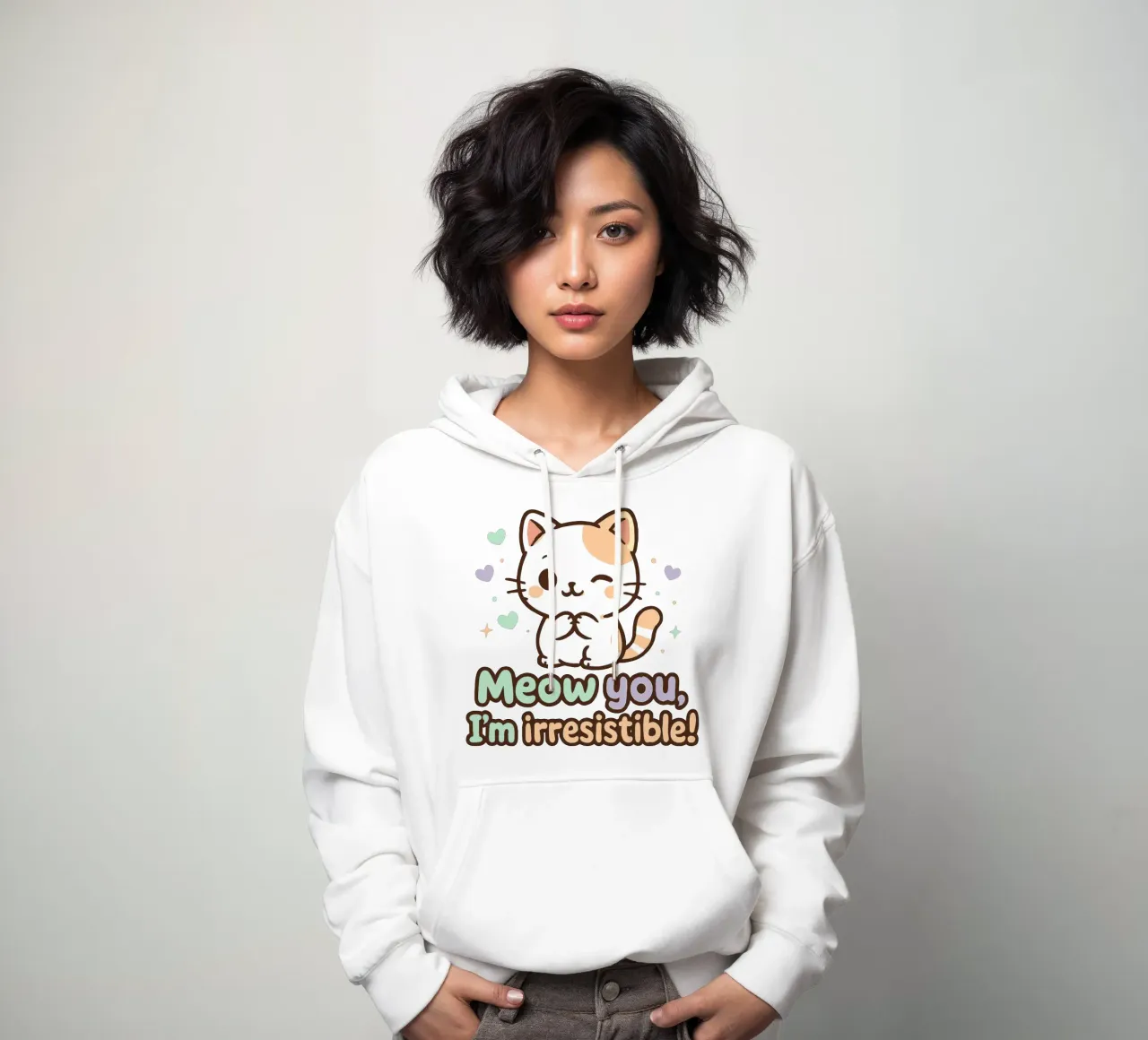 Meow You, I'm Irresistible! - Cute Kawaii Winking Cat hoodie by artdesign1985