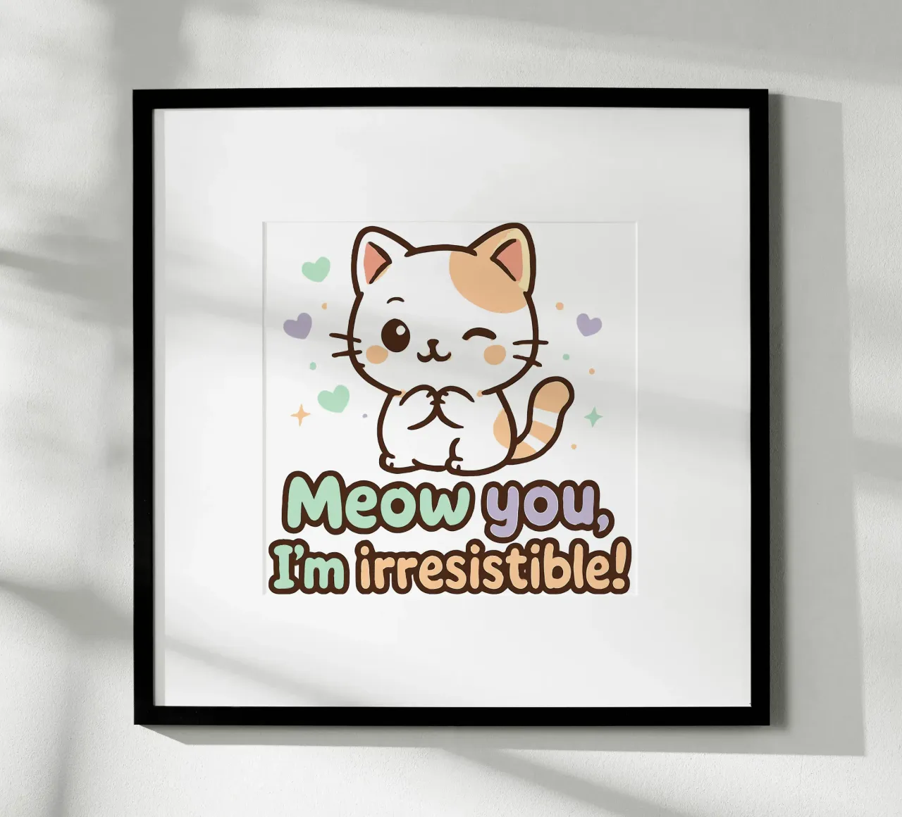 Miau du, ich bin unwiderstehlich! - Niedliche Kawaii Zwinkernde Katze Poster mit Aluminium Rahmen von artdesign1985