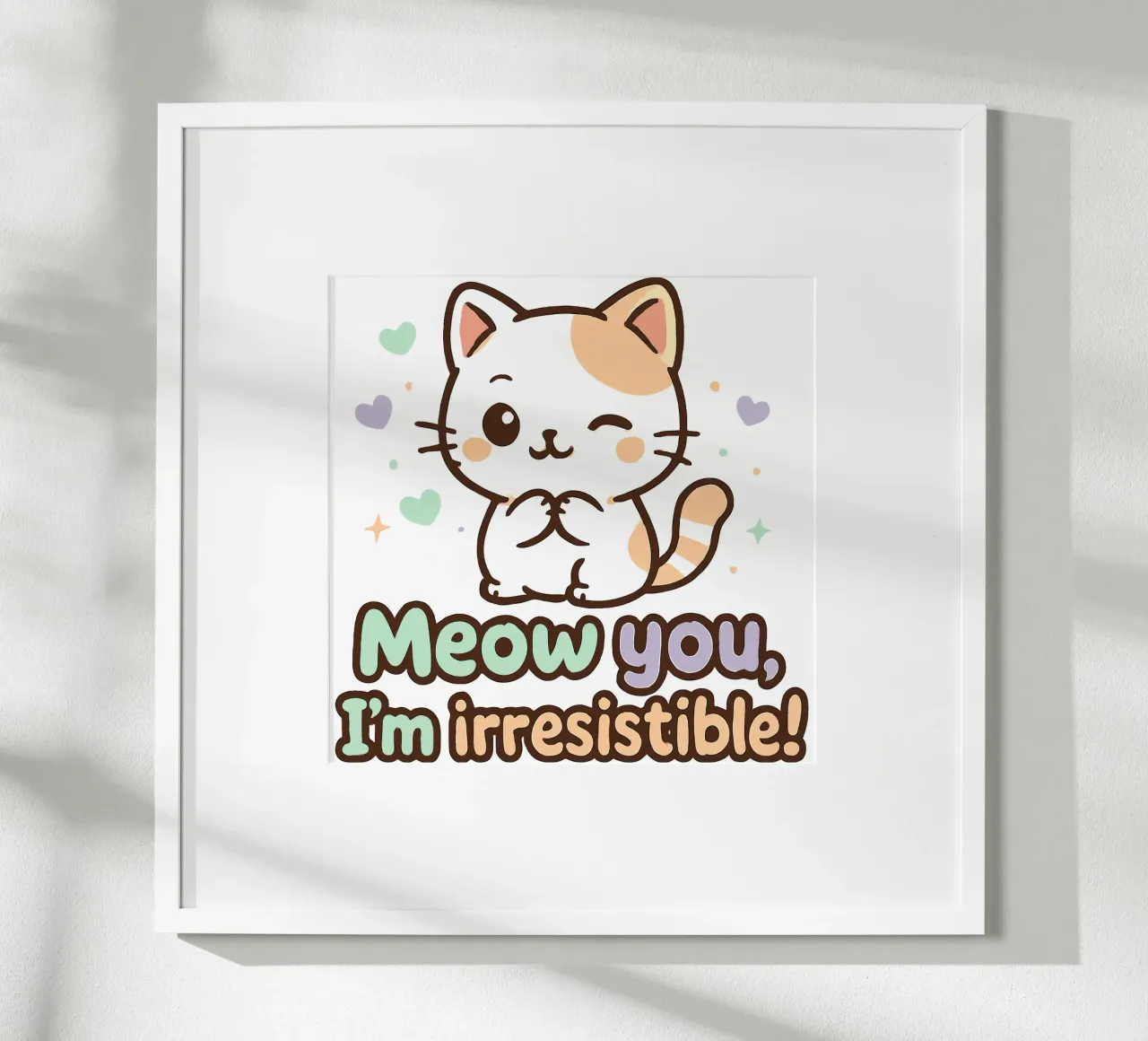 Miau du, ich bin unwiderstehlich! - Niedliche Kawaii Zwinkernde Katze Poster mit Aluminium Rahmen von artdesign1985