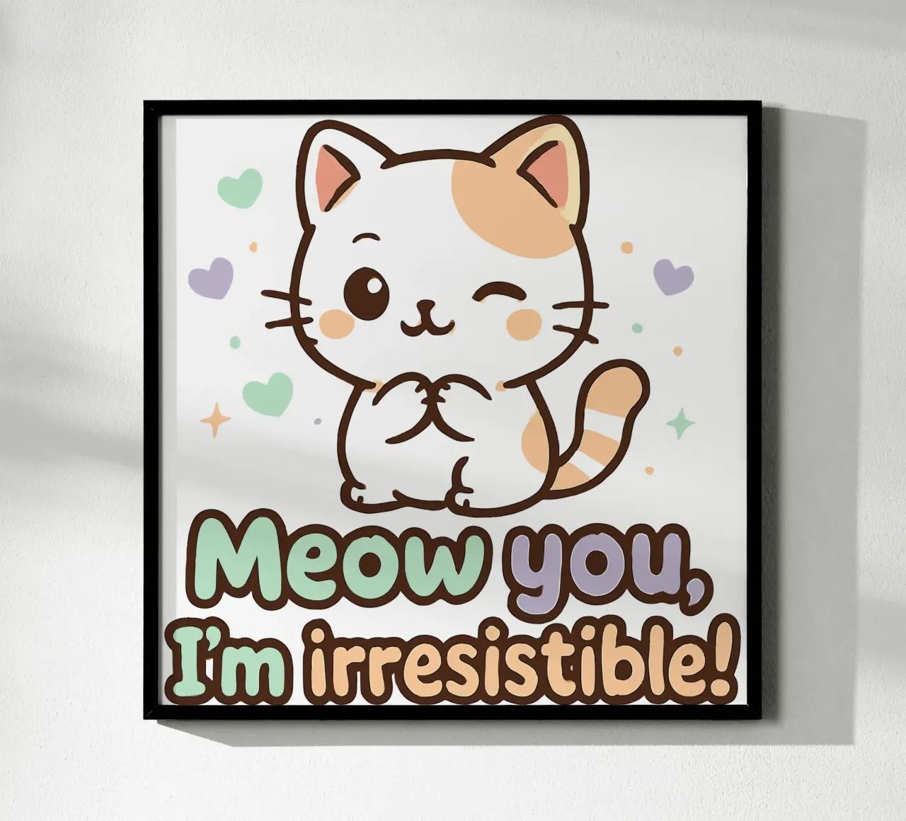 Miau du, ich bin unwiderstehlich! - Niedliche Kawaii Zwinkernde Katze Poster mit Aluminium Rahmen von artdesign1985