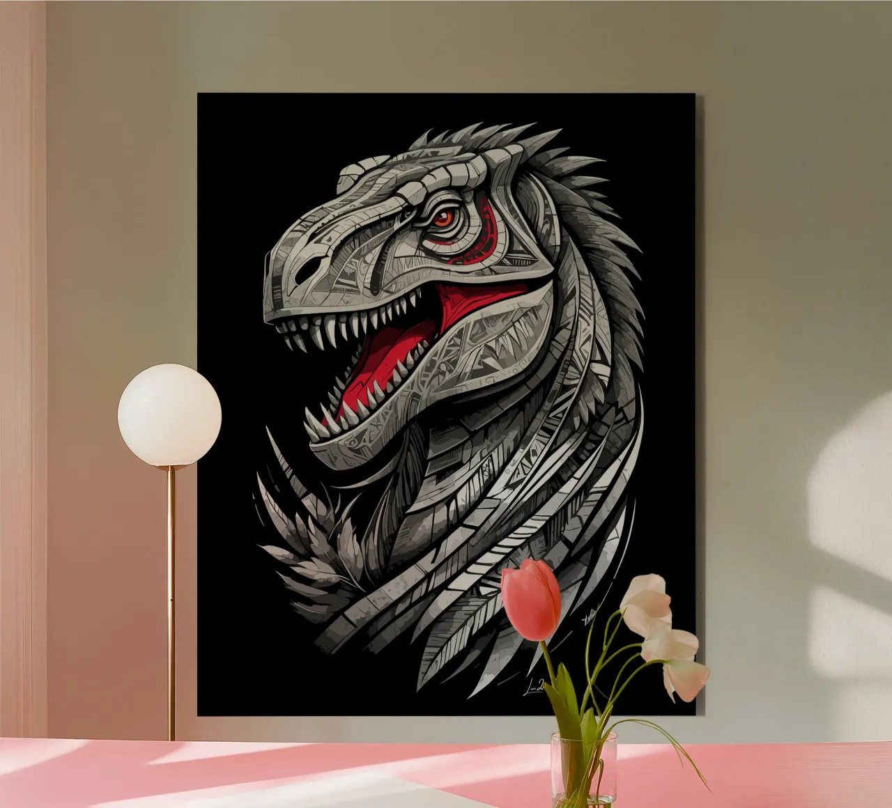 Dinosauro geometrico T-Rex alluminio dibond da LM2KONE