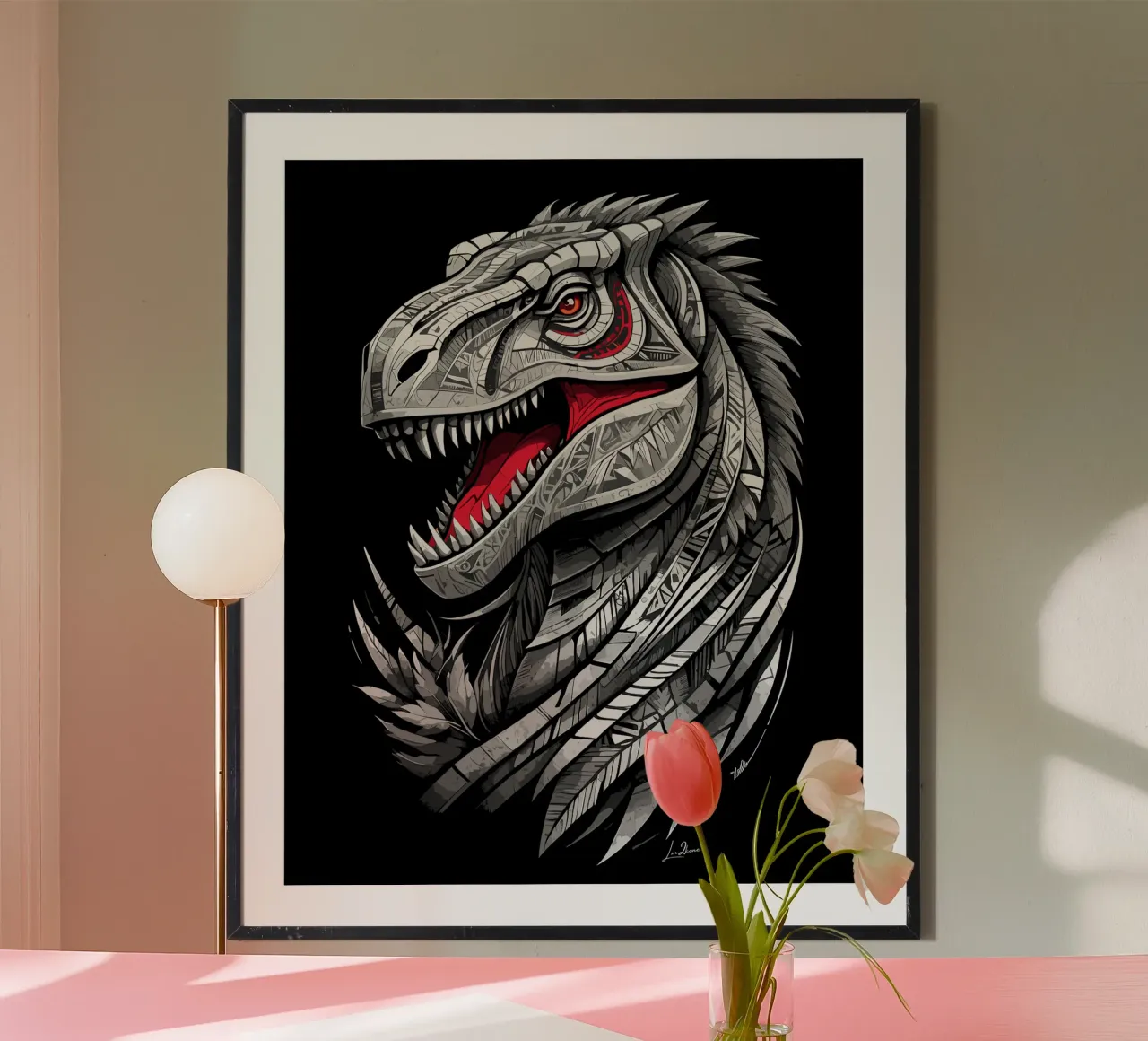 Dinosauro geometrico T-Rex carta hahnemühle da LM2KONE