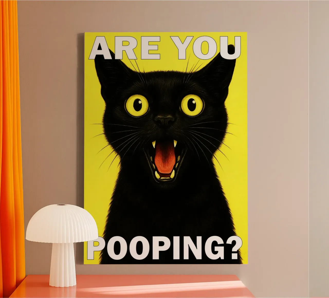 angry cat are you pooping funny bathroom canvas with Floater frame by Nayara