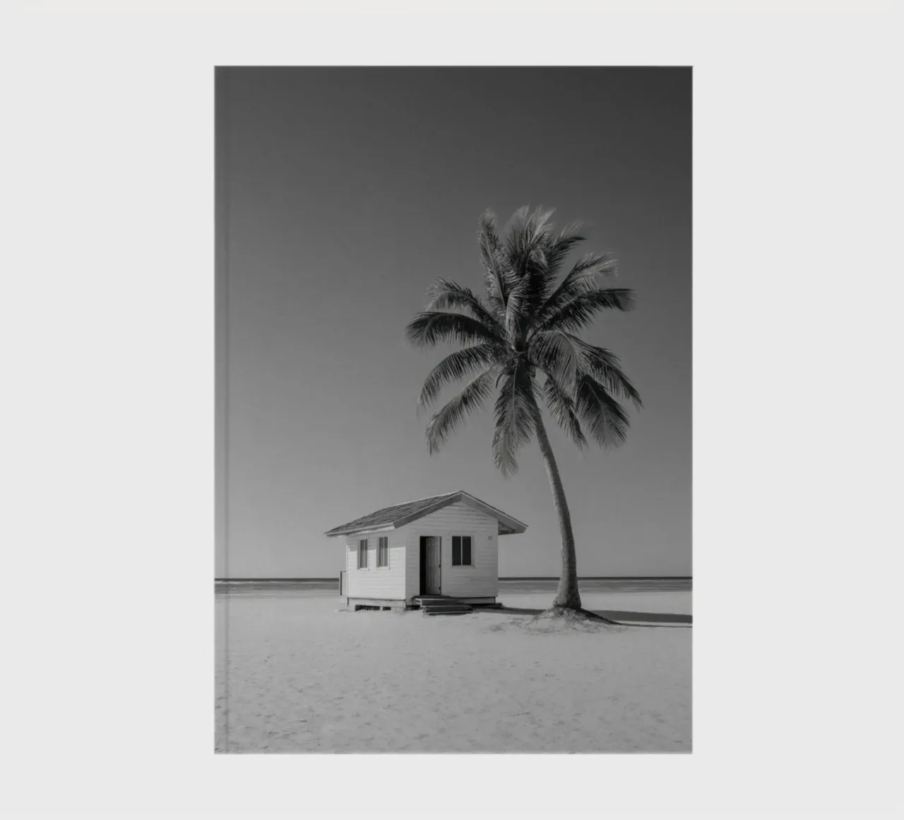 Beach Hut and Palm Tree in Black and White notebook by Indigo Tides Art