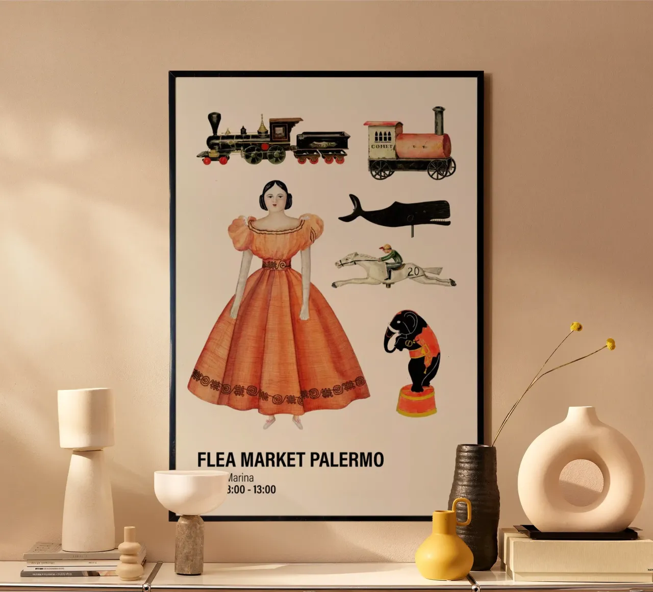 Flea Market Palermo poster con telaio in legno da Vintage by JUNIQE