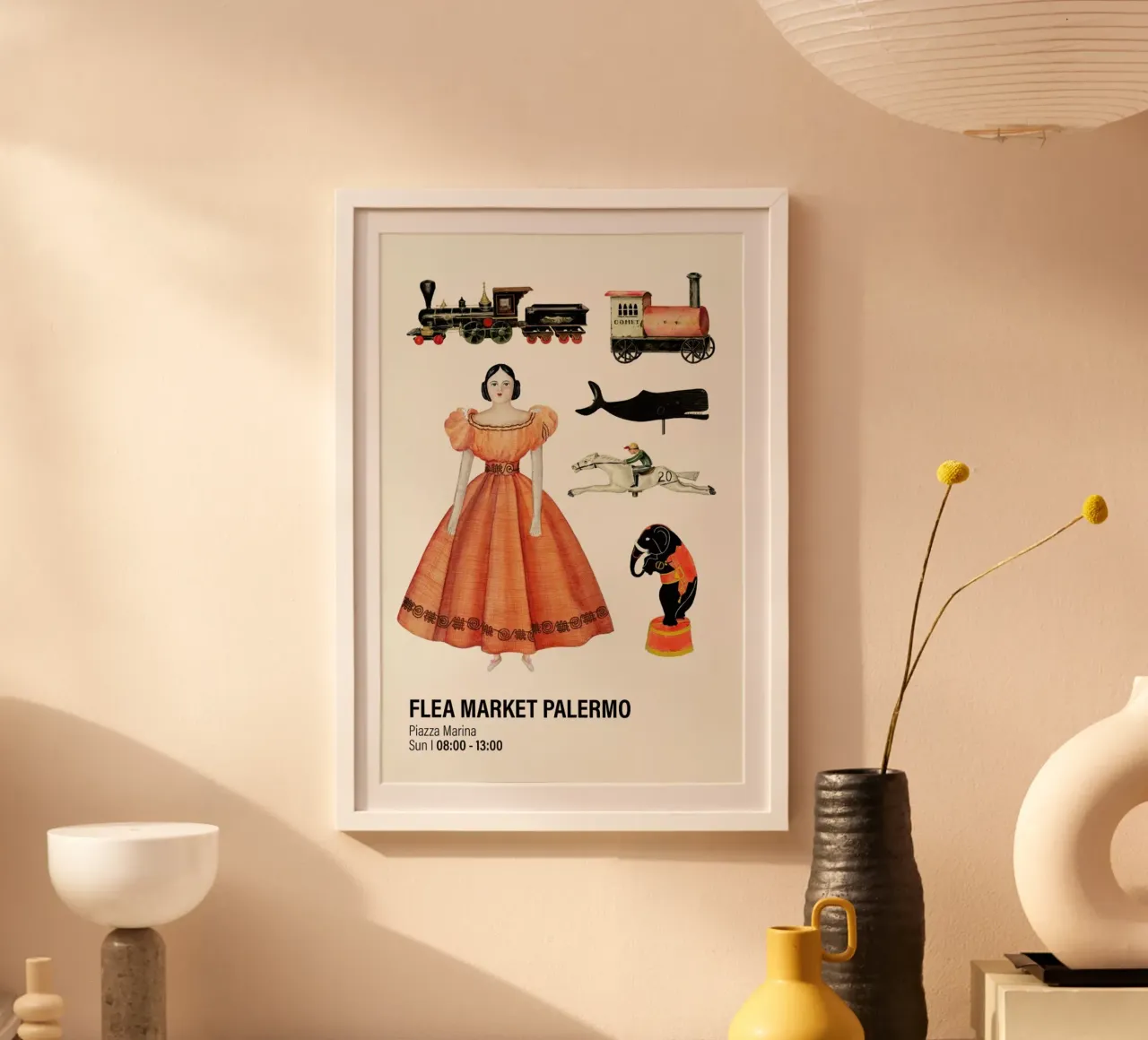 Flea Market Palermo poster con telaio in legno da Vintage by JUNIQE