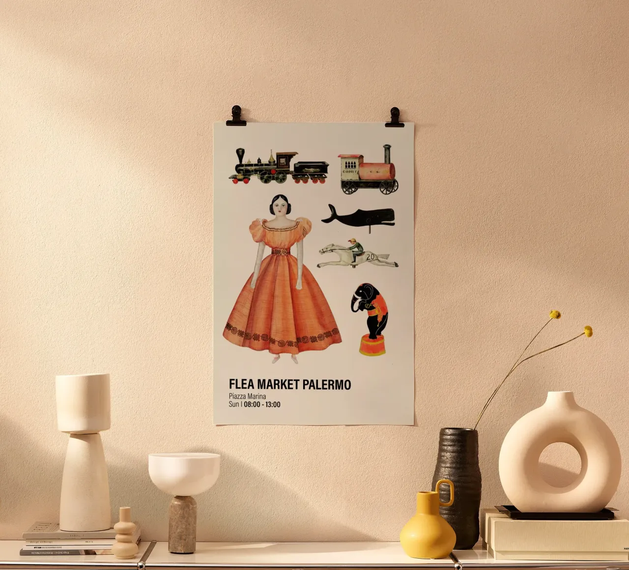 Flea Market Palermo poster con telaio in legno da Vintage by JUNIQE