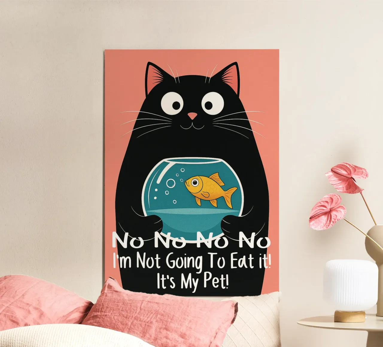 Gatto e pesce Arte divertente poster con telaio in plastica da Nayara
