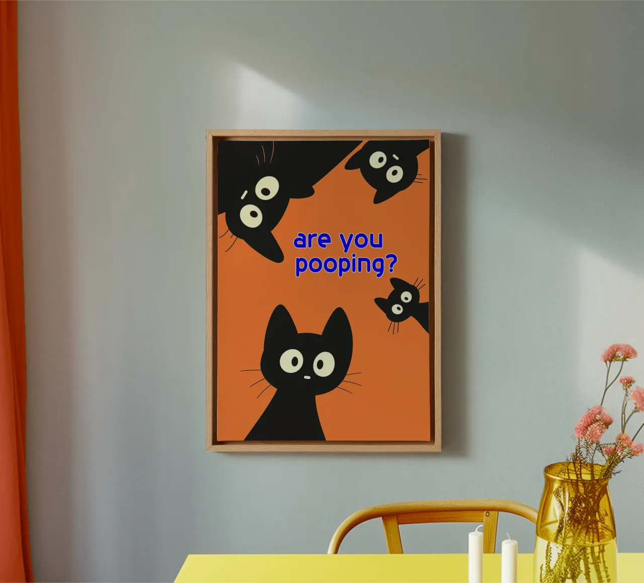 cat are you pooping funny art lienzo con Marco flotante de Nayara
