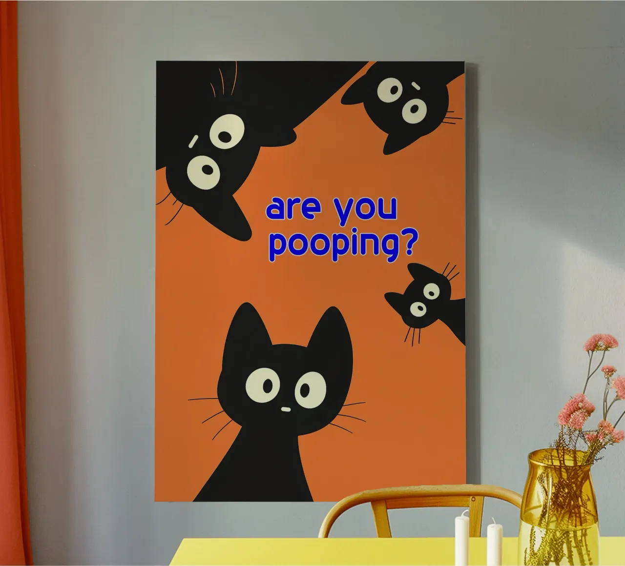 cat are you pooping funny art lienzo con Marco flotante de Nayara