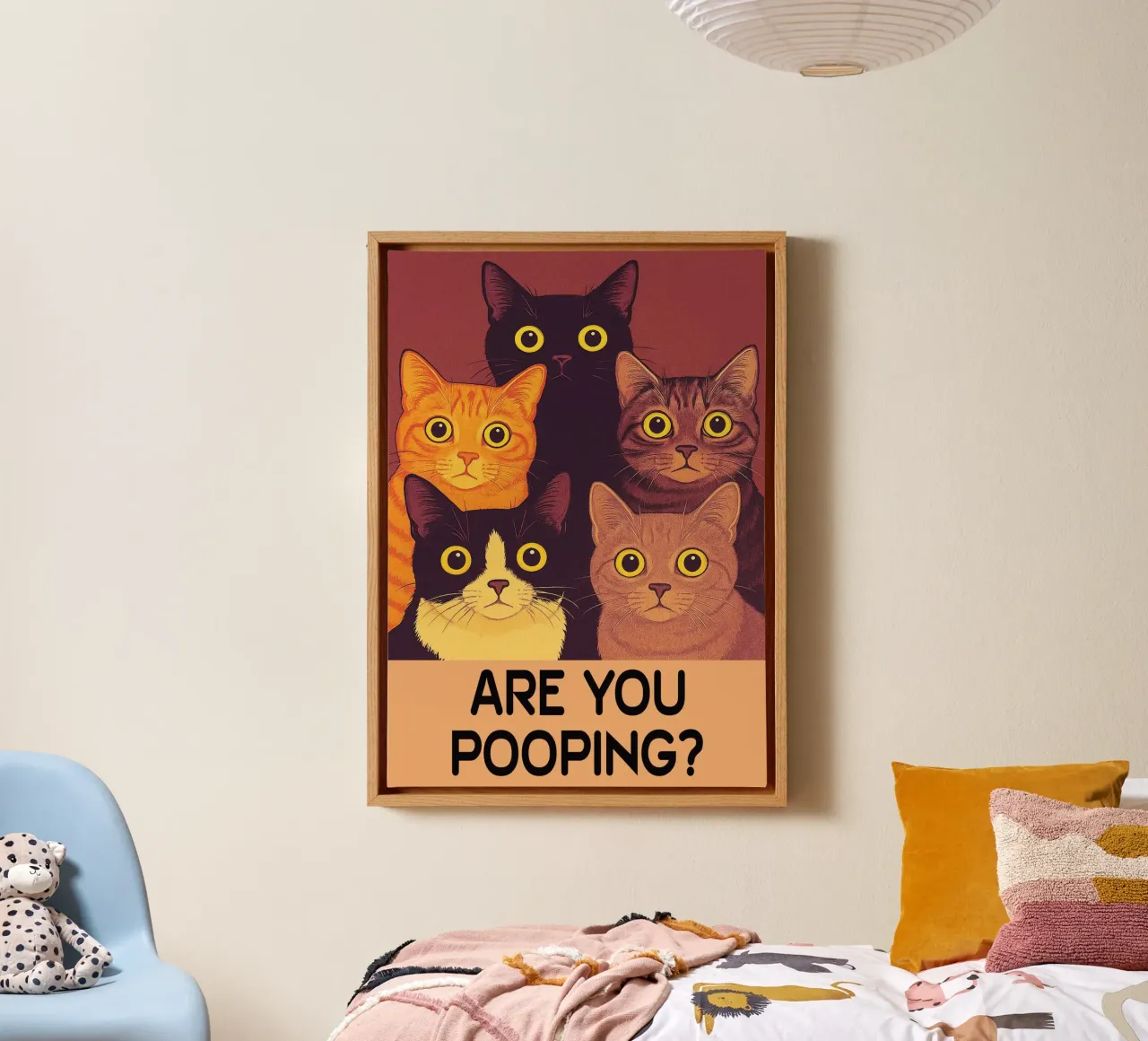 cat are you pooping funny bathroom canvas with Floater frame by Nayara