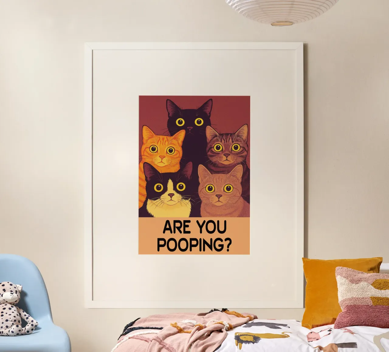 gatto stai facendo la cacca in bagno poster con telaio in alluminio da Nayara
