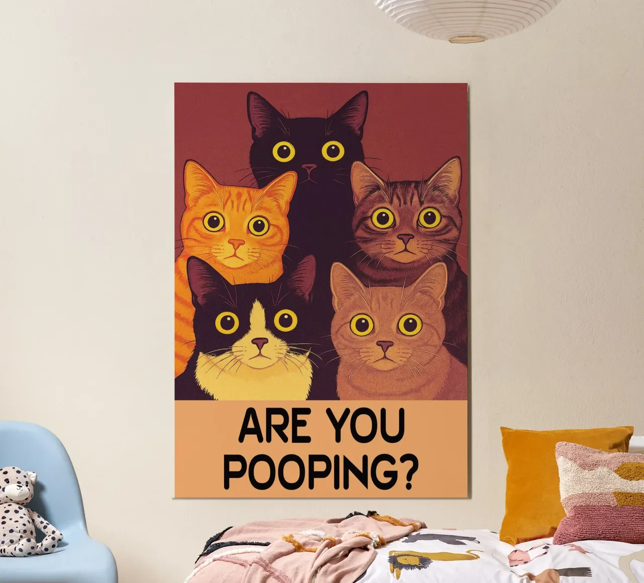gatto stai facendo la cacca in bagno poster con telaio in alluminio da Nayara