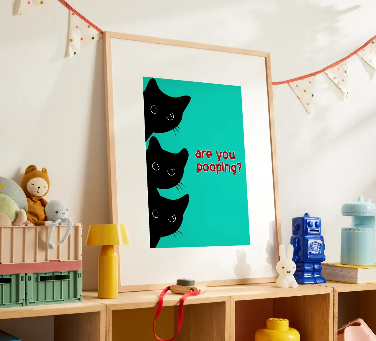 gatto stai facendo la cacca in modo strano poster con telaio in legno da Nayara