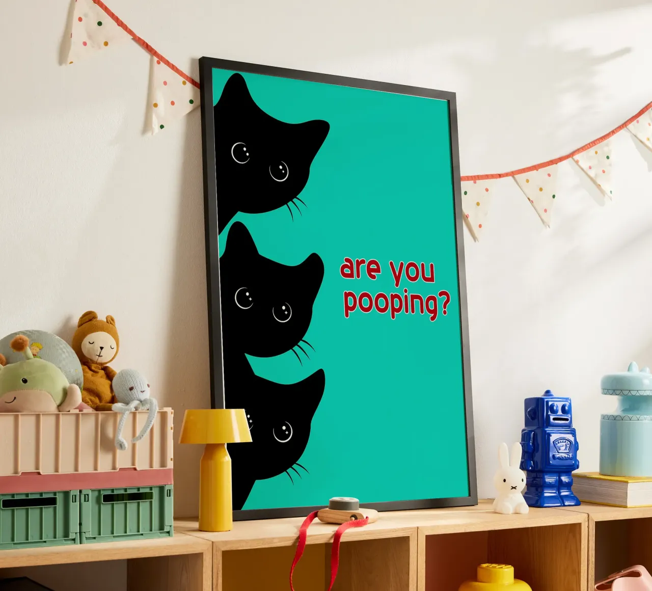 gatto stai facendo la cacca in modo strano poster con telaio in legno da Nayara