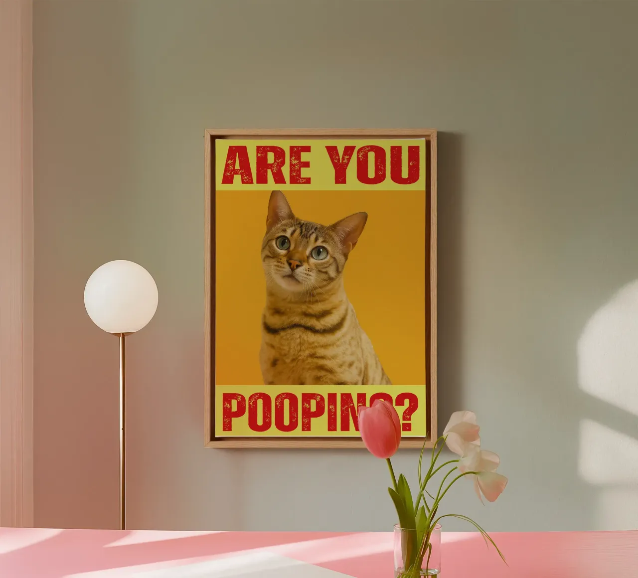 cat are you pooping funny toilets canvas with Floater frame by Nayara