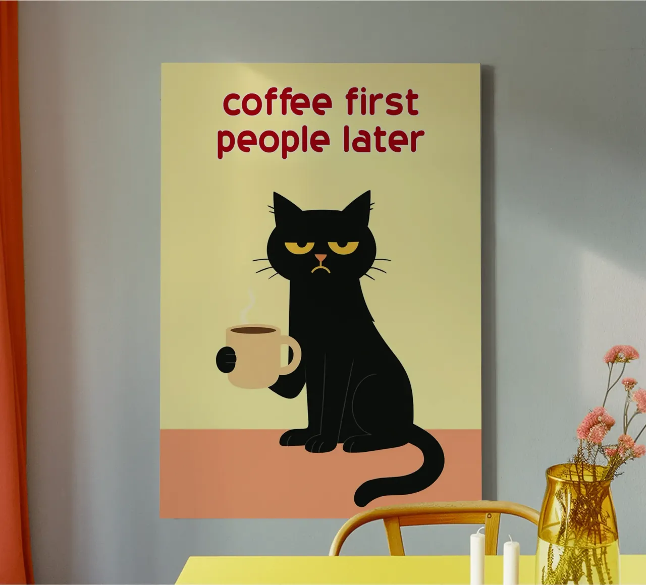 coffee first people later funny cat canvas with Floater frame by Nayara