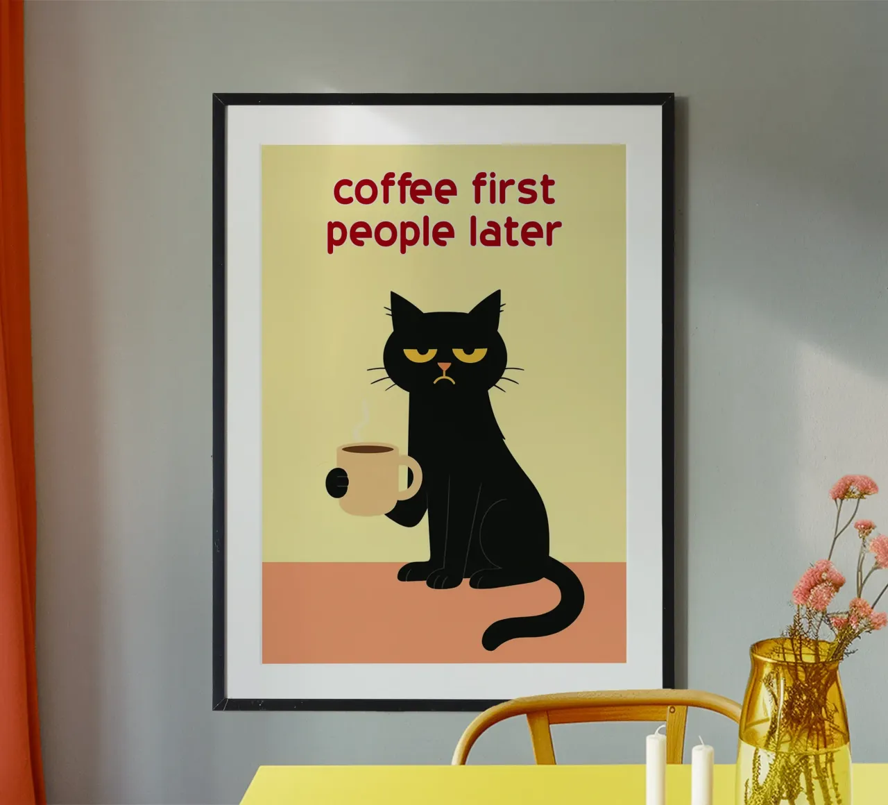 prima il caffè poi le persone, divertente il gatto poster con telaio in alluminio da Nayara