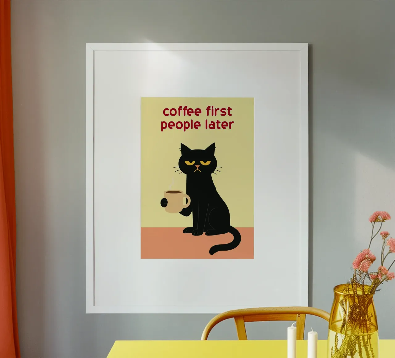 prima il caffè poi le persone, divertente il gatto poster con telaio in alluminio da Nayara