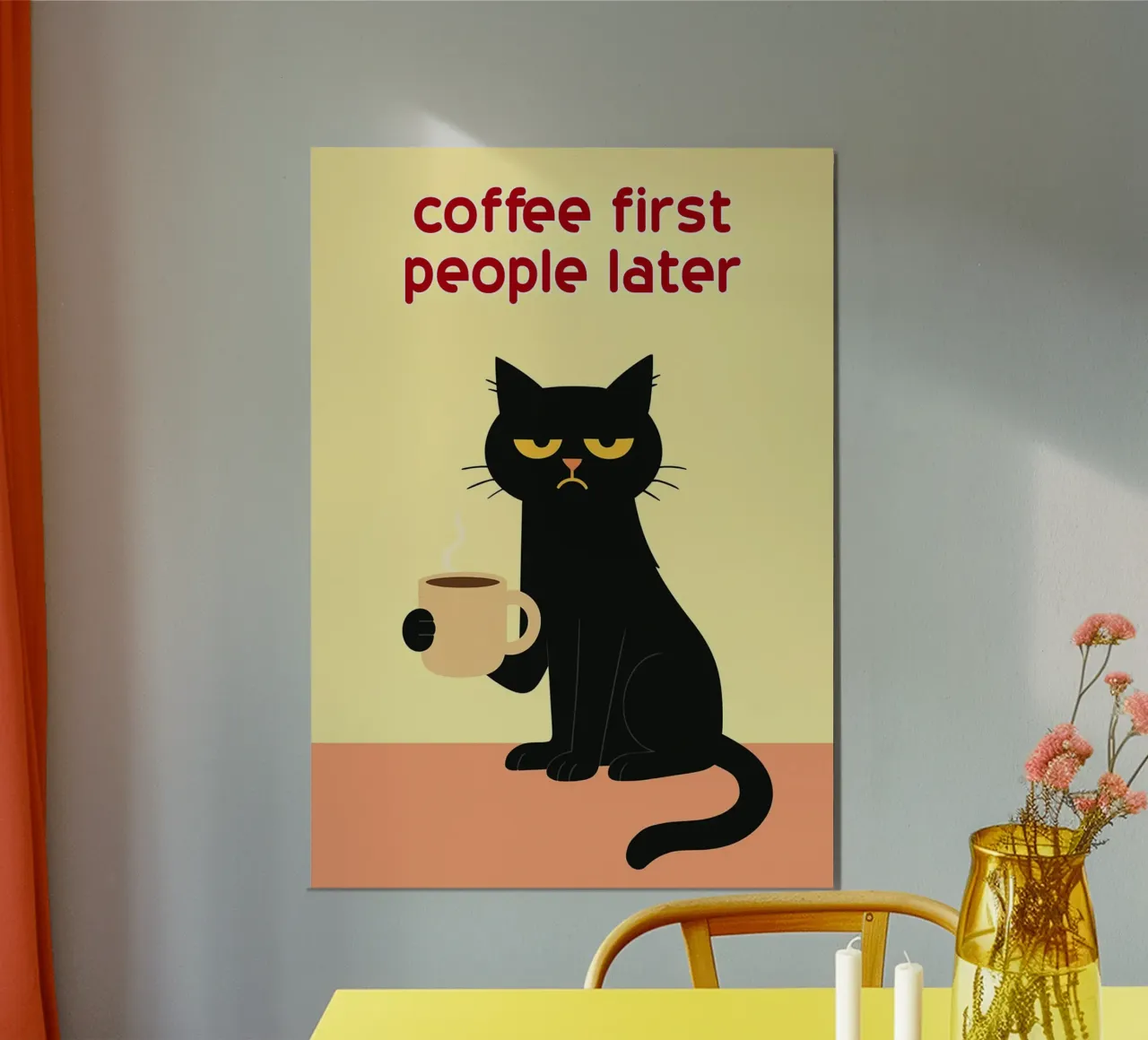 prima il caffè poi le persone, divertente il gatto poster con telaio in alluminio da Nayara