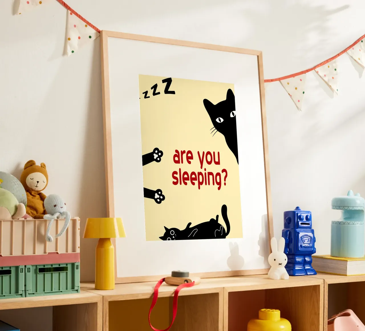 gatto divertente stai dormendo camera da letto poster con telaio in plastica da Nayara