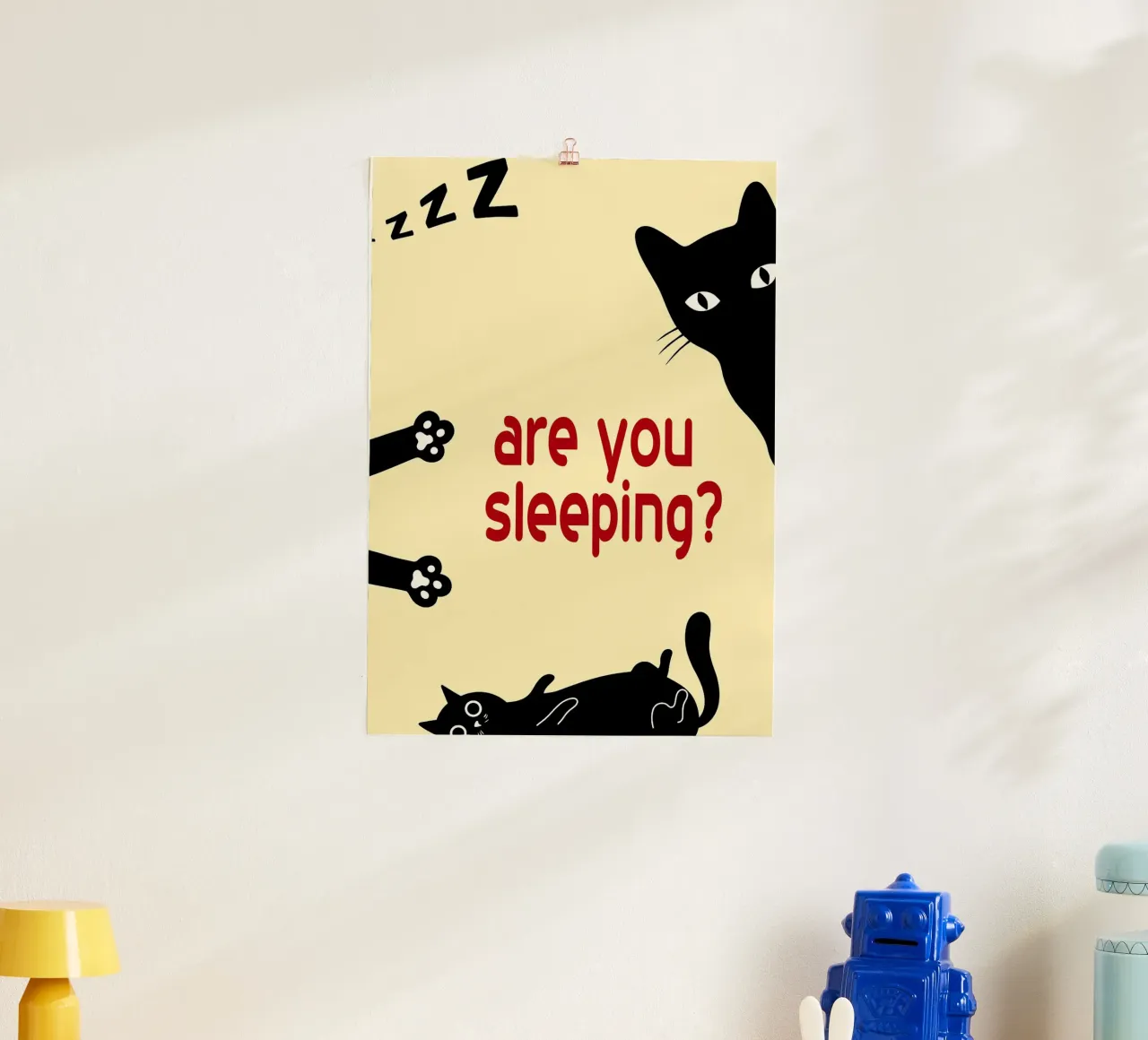 gatto divertente stai dormendo camera da letto poster con telaio in plastica da Nayara