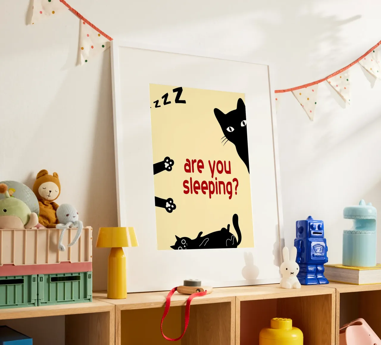 gatto divertente stai dormendo camera da letto poster con telaio in plastica da Nayara