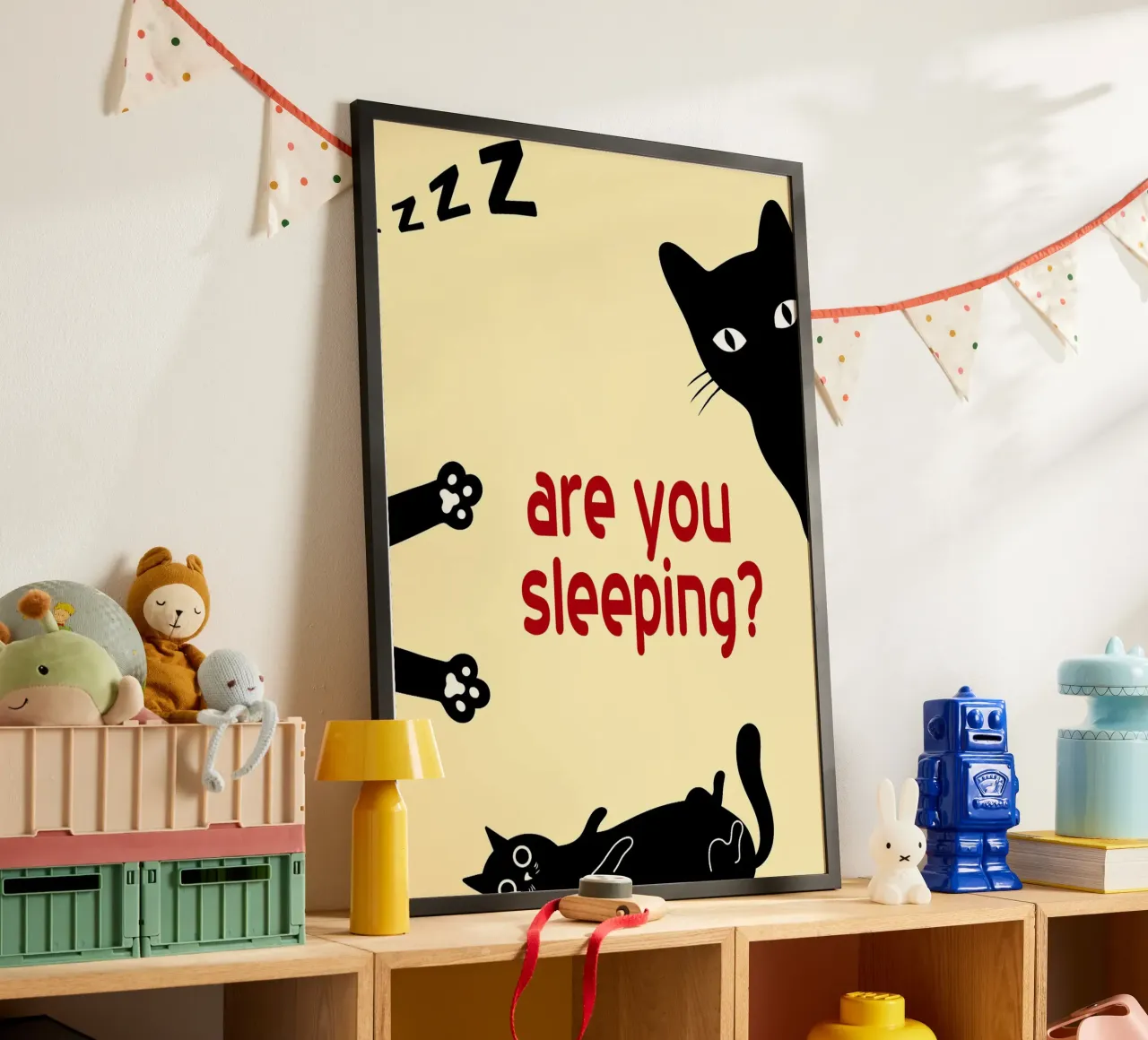 gatto divertente stai dormendo camera da letto poster con telaio in plastica da Nayara