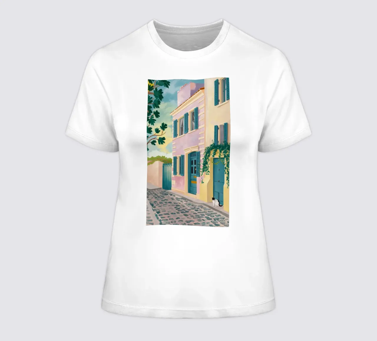 Cobblestone Lane Vegetables women's fitted t-shirt by Pake Nebula
