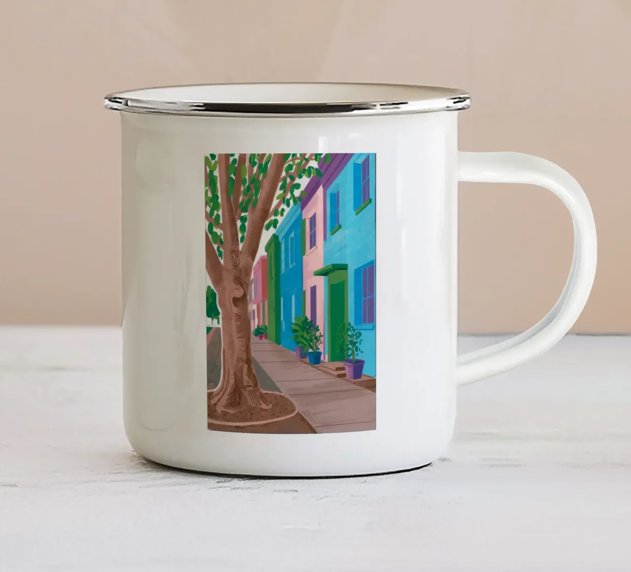 Azure Facade Stroll enamel mug by Pake Nebula