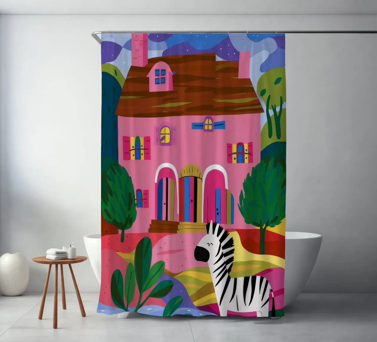 Zebra Hills Fantasy shower curtain by Pake Nebula