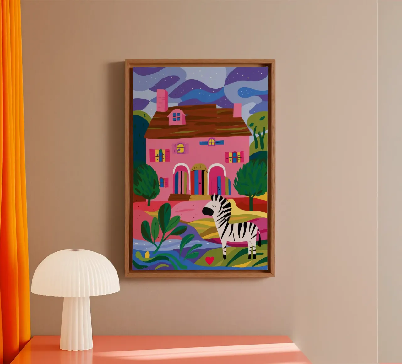 Zebra Hills Fantasy Leinwand mit Schattenfugenrahmen von Pake Nebula