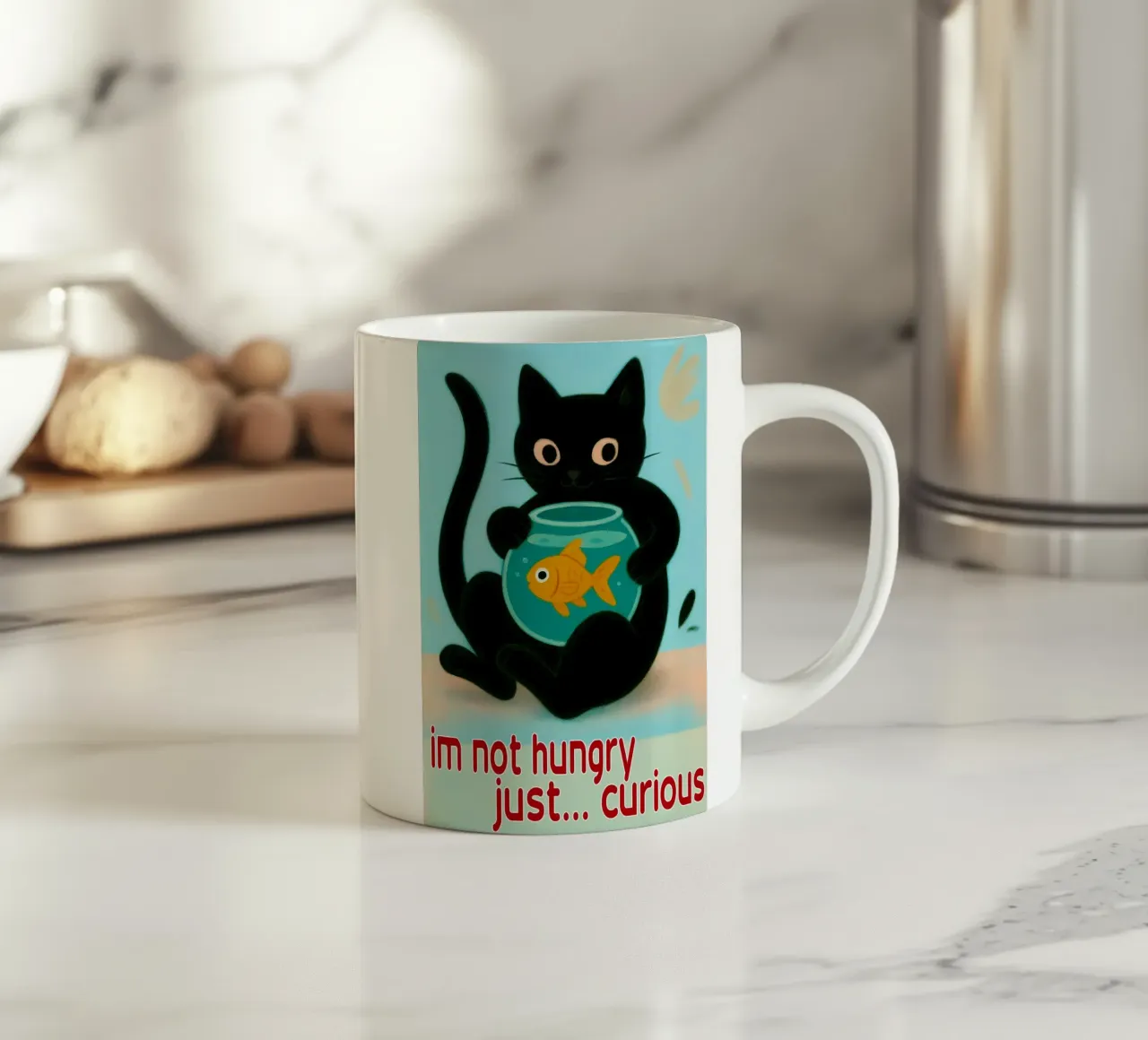 gatto divertente non ho fame, sono solo curioso tazza in ceramica da Nayara